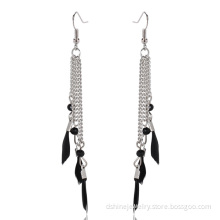 Tiny Feather Alloy Chain Tassel Feather Earrings For Lady
